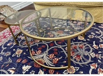 Round Nesting Coffee Table Antiqued Gold Leaf & Tempered Glass