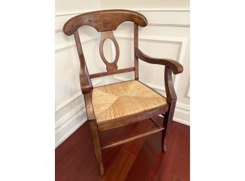 Pottery Barn Wood And Hand Woven Rush Seat Arm Chair