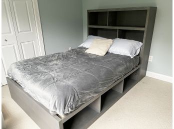 Pottery Barn Teen Grey Full Bed With Shelving Headboard And Lower Storage Area