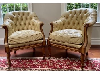 Wesley Hall Camel Tufted Leather Club Chairs