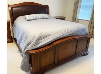 Raymour & Flanigan Sleigh Bed With Leather Queen Headboard
