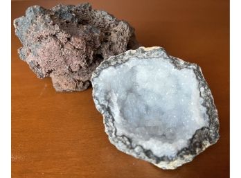 Decorative Geode Crystal And Volcanic Rock Pair