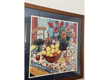 Colorful Modernist Framed Wall Art Print Lemons Signed Suzanne Etrine