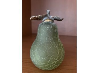 Crackled Glass Frosted Pear With Metal Accent