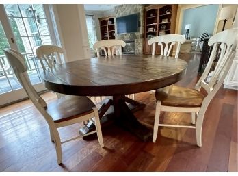 Pottery Barn Round Pedestal Dining Table With 5 Custom Bermex Chairs