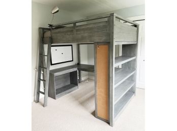 Pottery Barn Teen Loft Grey Bunk Bed With Desk Organization, Shelving And Ladder