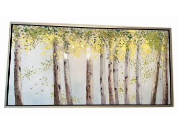 White Birch Tree And Yellow Leaves Glazed Print In Gold Tone Frame