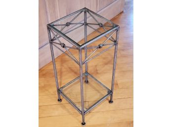 Small Metal And Glass 2 Tier Accent Table