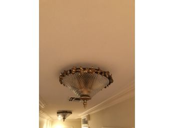 Flush Mount Light With Decorative Bronze And Brass Flower Design Border -Crystal Bowl With 5 Lights