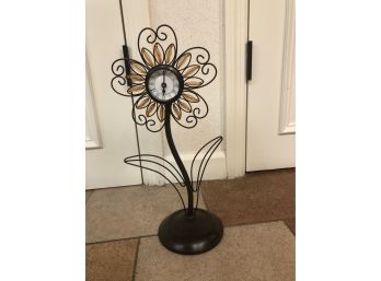 Brown Metal And Amber Flower Clock