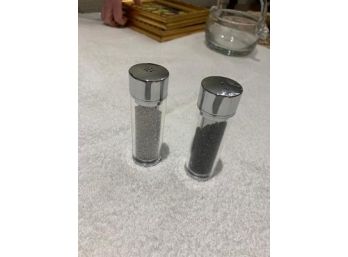 Salt And Pepper Glass And Floating Clear And Charcoal Crystals Shaker