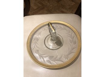 Etched Glass Handled Serving Plate