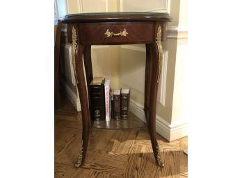 Oval Inlay Design Side Table With Fine Brass Ormolu Accents