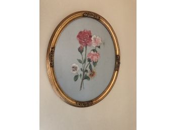 Painted Silk Oval Wall Art - Gold Frame