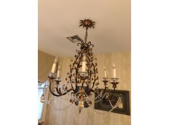 Magnificent Chandelier - Bronze And Gold Iron Combo With Beautifully Designed Clear And Amber Crystals