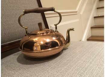 Cooper  And Gold Tea Pot - Wood Handle Bar