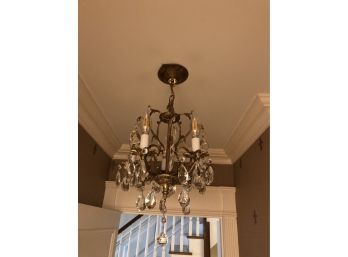 5 Light Small Brass And Crystal Chandelier