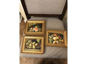 3 Small Beautiful Still Life Fruit Paintings