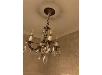 4 Light Small Brass And Crystal Chandelier
