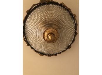 Flush Mount Light With Decorative Bronze And Brass Flower Design Border -Crystal Bowl With 5 Lights