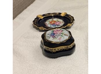 Floral Ash Tray And Candy Dish - Limoges Original Made In France