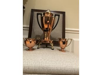 Copper And Gold Urn With Milk And Sugar Dispensers - Decorative