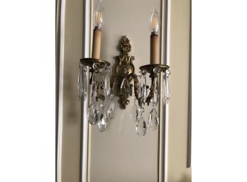 2 Bronze And Crystal Sconces - 2 Light