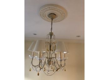 Beautiful Ivory Chandelier - Six Lights And Decorative Crystals Throughout - Decorative Lampshades
