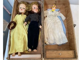 Two Vintage Dolls One Marked Effanbee With Clothes And Carrier