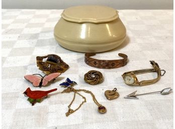 Vintage Costume Jewelry With Early Plastic Box