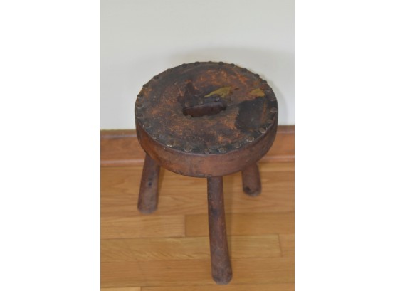 Leather Milking Parlor Stool 9.5'x13' Leather Is Worn With Tacks