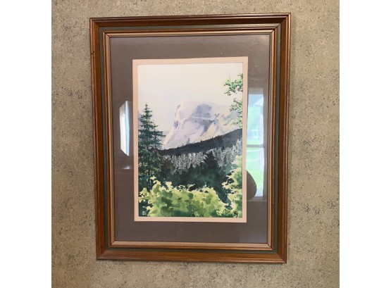 Watercolor Beautiful Framed Mountain Scenery Painting Signed