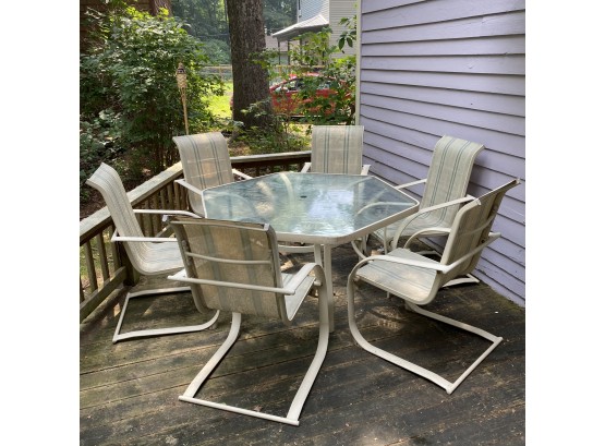 Glass Top Patio Table And 6 Chairs With Engraved Glass