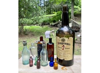 Assorted Lot Of Glass Bottles Bitters, Seagrams