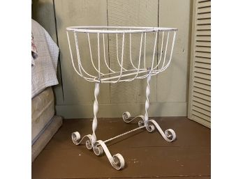 Antique Iron Basket Stand Painted White