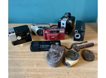 Lot Of Vintage Cameras, Lock And Compass