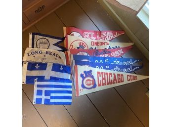 Lot Of Sports Flags And Pennants