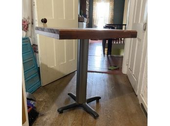 Cafe Table With Metal Base And Wooden Top