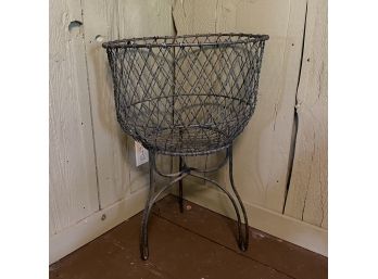 Antique Wire Basket On Stand