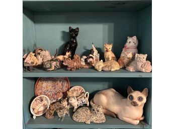 Lot Of Cat Themed Figurines And Decor