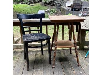 Vintage Chair And Oak Plant Stand