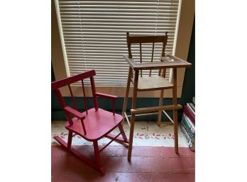 Childs Rocking Chair And Doll High Chair