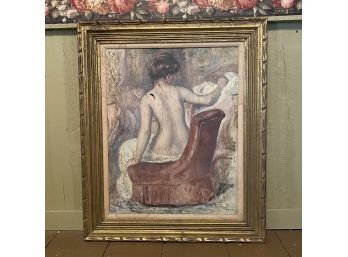 Nude Female Print On Canvas In Old Frame