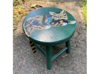 Painted Cat Motif Stool With Tail