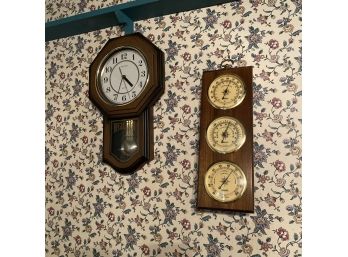 Regulator Style Wall Clock With Pendulum And Barometer