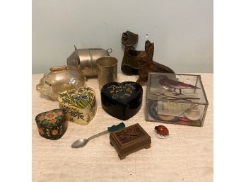 Fun Mixed Lot With Little Heart Boxes, Piggy Banks, Knick Knacks And More