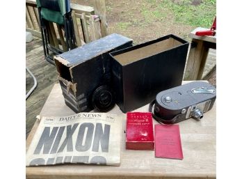 Vintage Keystone 16 MM Projector, Accessories And Nixon Newspaper