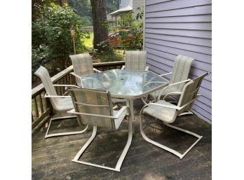 Glass Top Patio Table And 6 Chairs With Engraved Glass