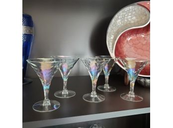 Five Fine Crystal Stemware Glasses With Colorful Irridesence Reflections