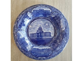 Antique Flow Blue Souvenir Travel Plate- Providence, RI With Seven Attractions Featured